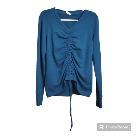 Ideology top women’s size medium blue cinch front crop long sleeve v-neck - Picture 12 of 12